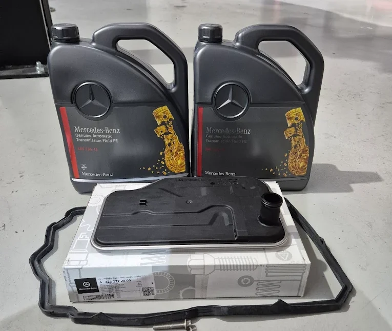 Mercedes-Benz transmission fluid containers, a transmission filter, and a gasket
